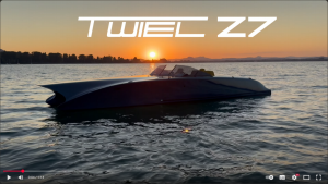Twiel Z7 Boat, Wooden Catamaran with electric drive, premiere 2025 on Lake Constance